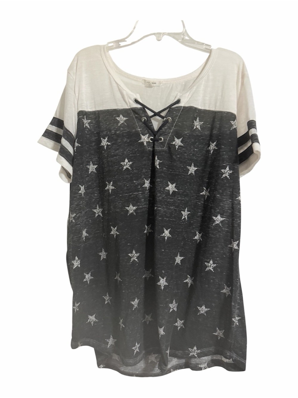 Maurices Black Heather Lace-Front Tee with White Stars - XL